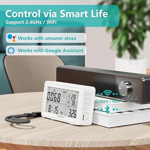 Miniatura 8 de Tuya WiFi portátil de monóxido de carbono, temperatura y humedad, termómetro digital inalámbrico para interiores, monitor de temperatura y humedad,
