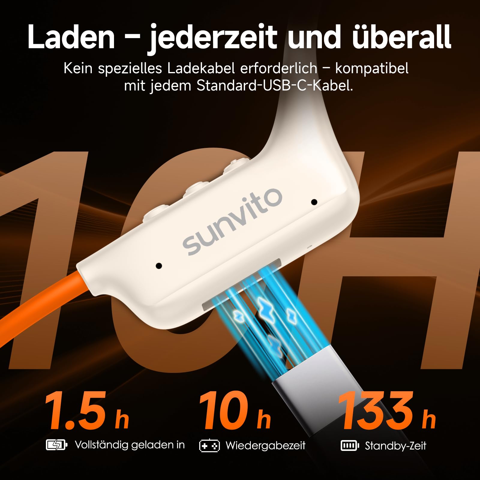 Knochenleitung Kopfhörer Bluetooth 6.1, IPX7 wasserdichte Open-Ear Kopfhörer mit Mikrofon, leichte Bone Conduction Headphones für Laufen, Fitness, Radfahren - Orange
