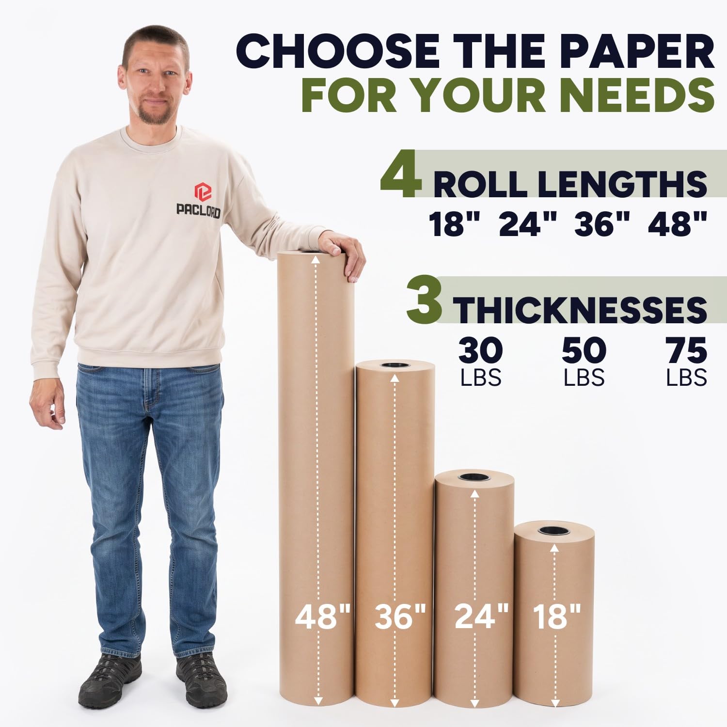 Paclord Kraftpapierrolle, naturbraun, 61 x 21945,6 cm (219,5 m), 22,7 kg, hergestellt in den USA, 7,6 cm große Rolle braunes Geschenkpapier zum Verpacken