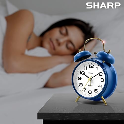 Miniatura 5 de Sharp Reloj despertador de doble campana, alarma fuerte ideal para personas que duermen con mucha resistencia, elegante acabado mate con detalles de