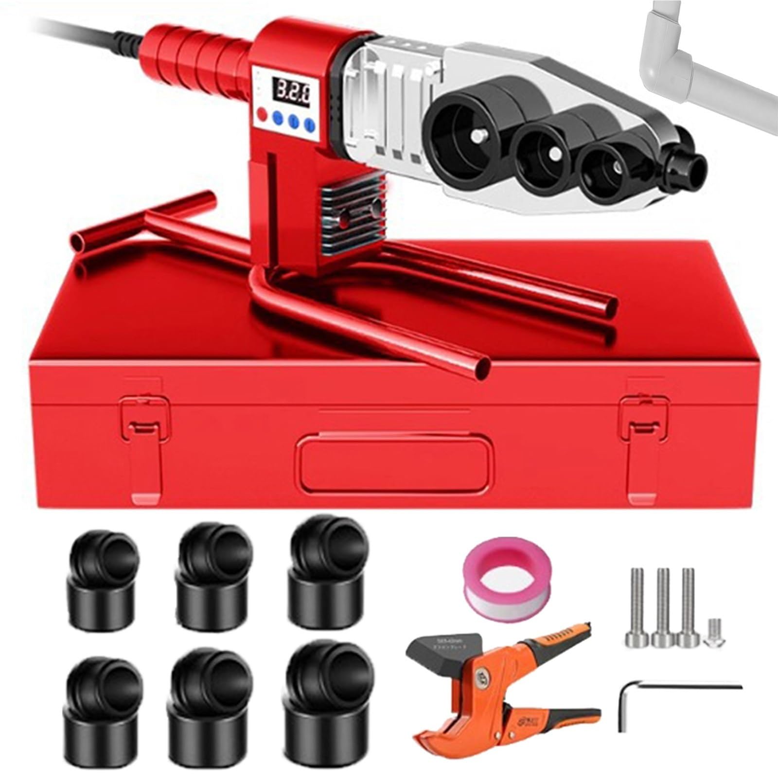 PPR Plastic Pipe Welding Machine 20-63mm Digital Display Pipe Welder Water Pipe Welding Machine 0-320°C Hot Melt Machine for PE PB Pipes(#63)