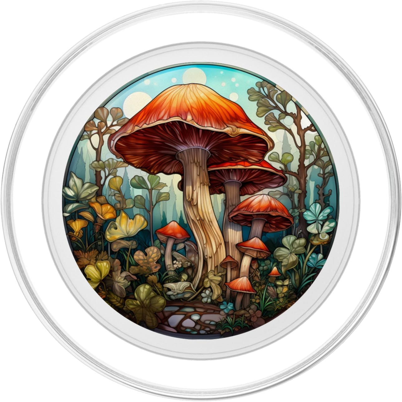 Forest Mushroom round stained glass PopSockets MagSafe PopGrip for iPhone