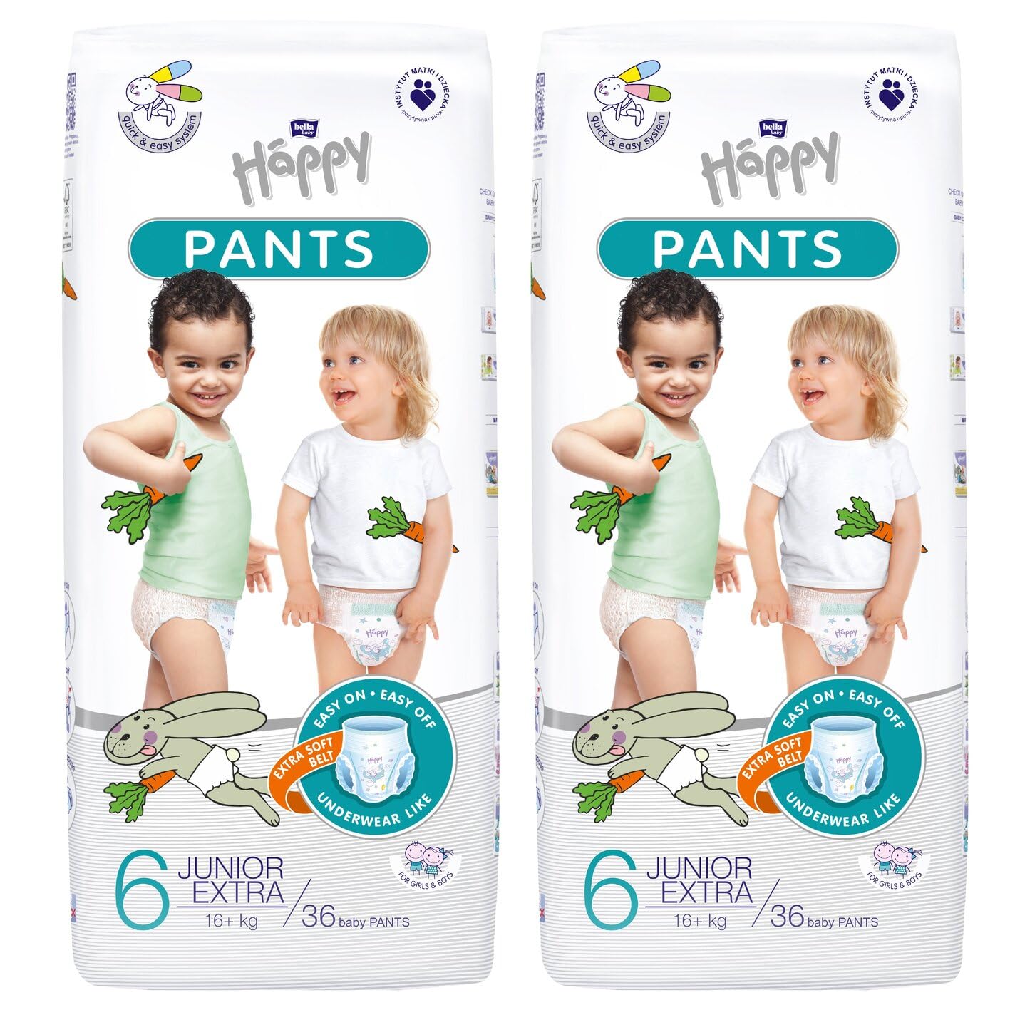 bella baby Happy Windel Pants Gr.6 Junior Extra 16+ kg, 2 x 36 Stück, windelhosen für Kinder, Ideal beim Töpfchentraining, Töpfchen Trainingshose