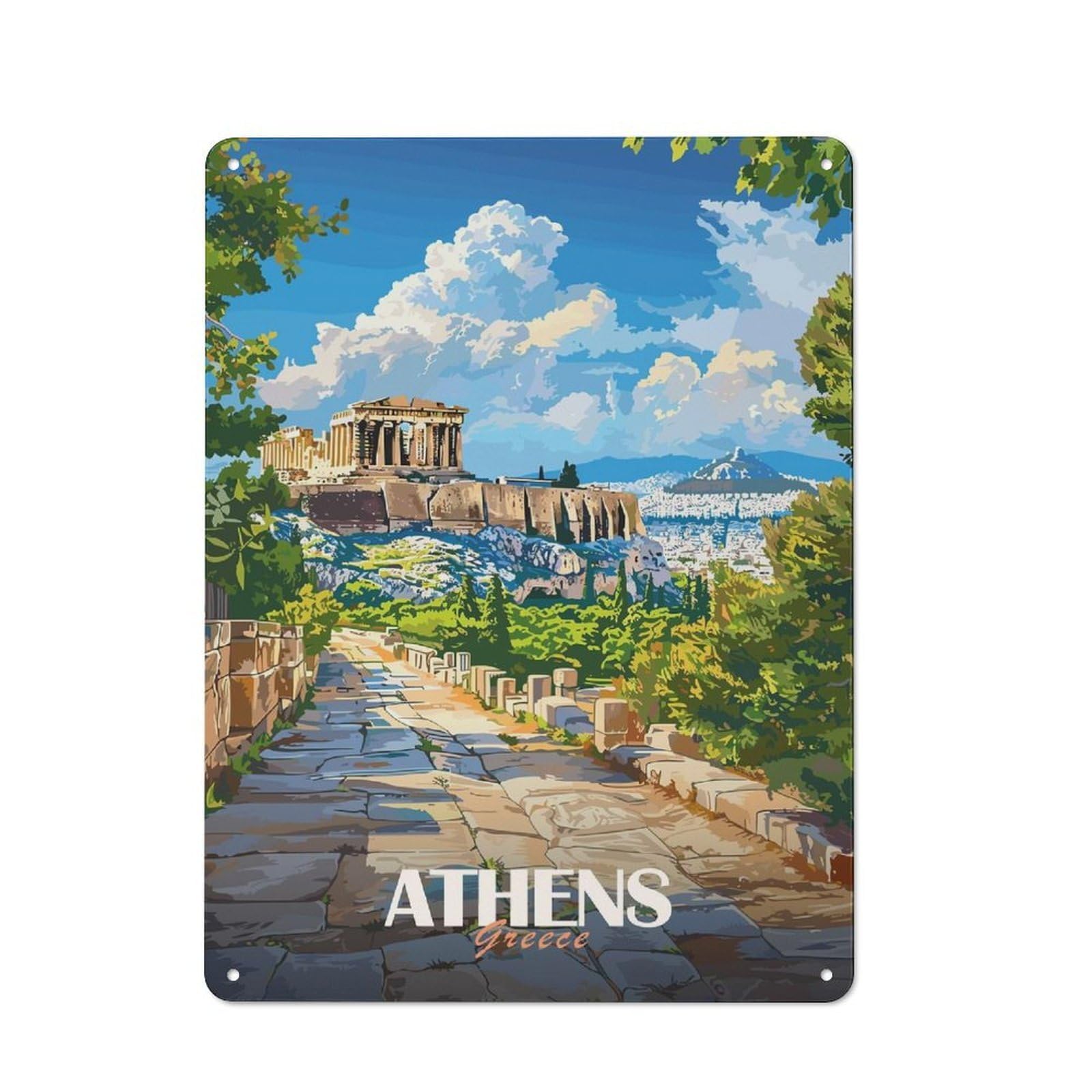 Junmoney Style-8 Athens, Greece Travel (2) Decorative Metal Wall Decor 40X30cm, Metal Gift Sign For Hallway, Home Bar, Garage Or Study