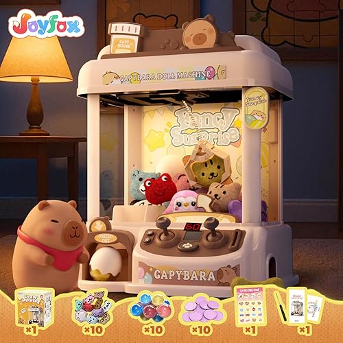 Miniatura 2 de Máquina de Garras para Niños, Mini Máquina Capybara para Edad 3+, Juguetes de Máquinas de Garras con Premios de Peluche y de Goma para Niñas, marrón