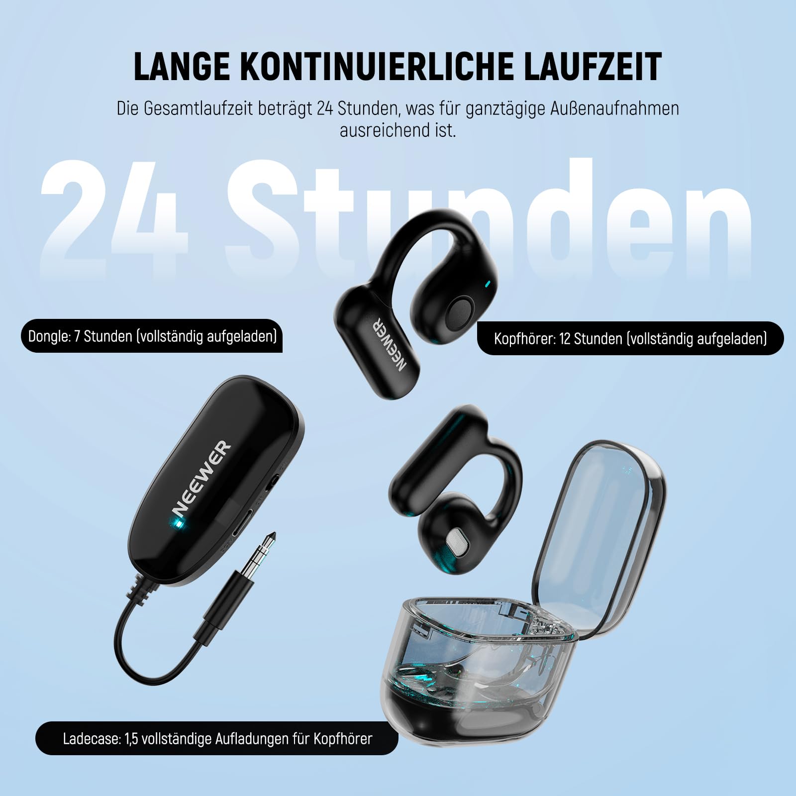 NEEWER EB01 2,4GHz Funkdongle OWS Echtzeit Überwachung ohne Latenz Kopfhörer mit Geräuschunterdrückung Mono Track 30m 24 Std. Ohrhörer für 3,5mm TRS Monitorbuchse Lavalier Mik/TV/Handy/Laptop/PC