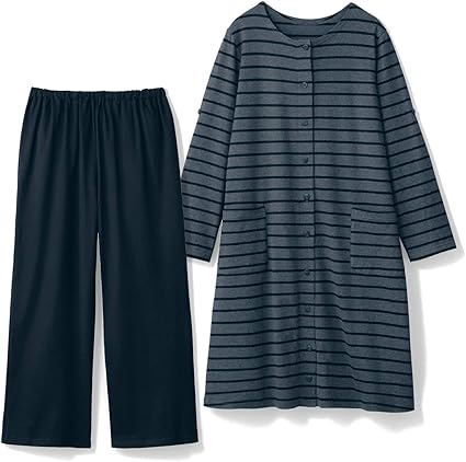 Amazon ベルメゾン マタニティパジャマ 前開き 長袖 ワンピース 綿100 マタニティルームウェア パジャマ チャコール杢 ブラックボーダー マタニティｍ ルームウェア パジャマ 服 ファッション小物 通販
