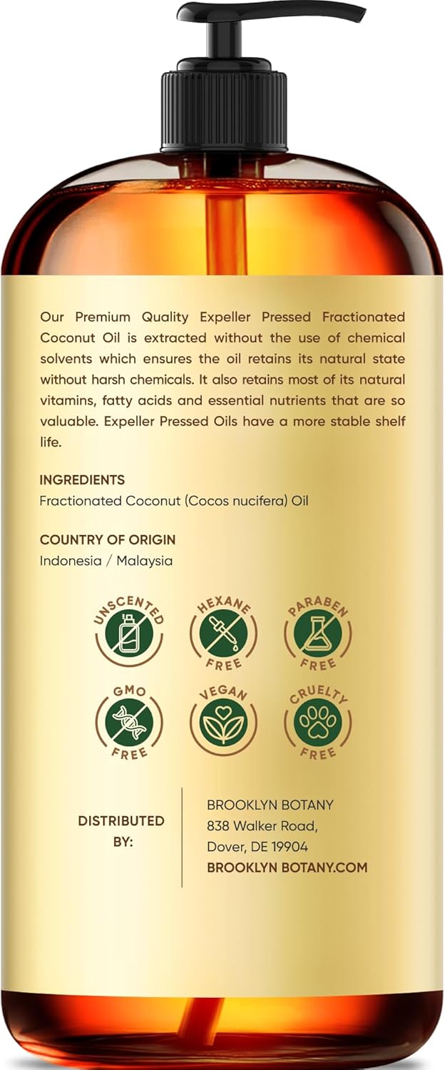 Brooklyn Botany Fractionated Coconut Oil | for Skin, Hair and Face | 16 Fl Oz | 100% Pure and Natural | Carrier Oil for Essential Oils, Aromatherapy and Massage | Hexane Free - Image 3