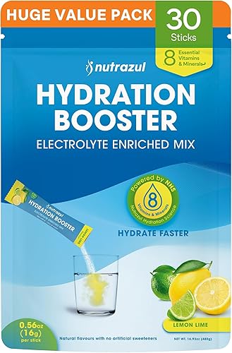 Nutrazul Potenciador de hidratación, electrolitos en polvo con sodio, potasio, vitamina B6 y B12, sin edulcorantes artificiales, sabor a limón y