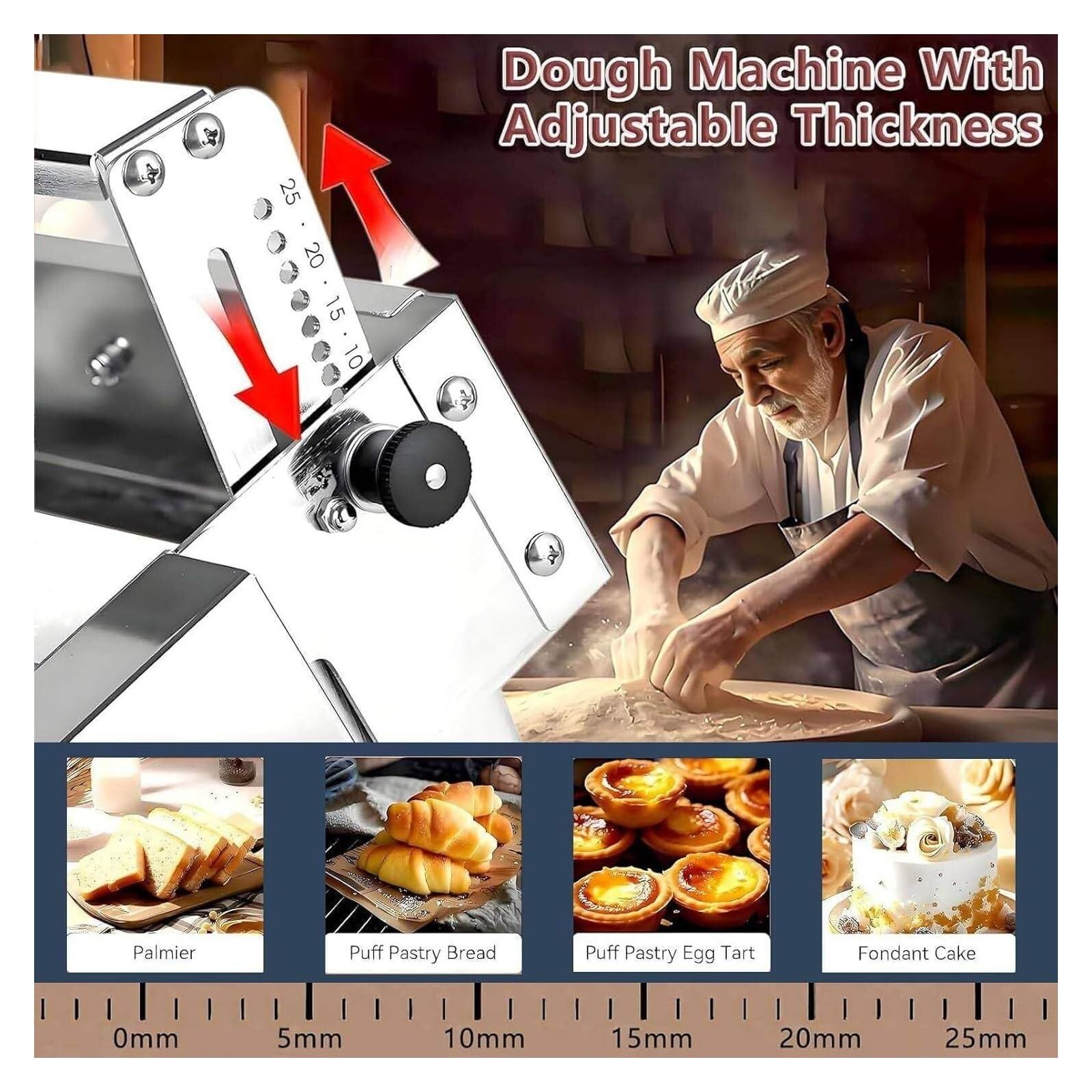 Rodillo de masa manual de 12", máquina laminadora de masa plegable | Espesor ajustable de 0 a 25 mm, 2 tablas laminadoras, material de acero inoxidable 304 for pizza y croissan