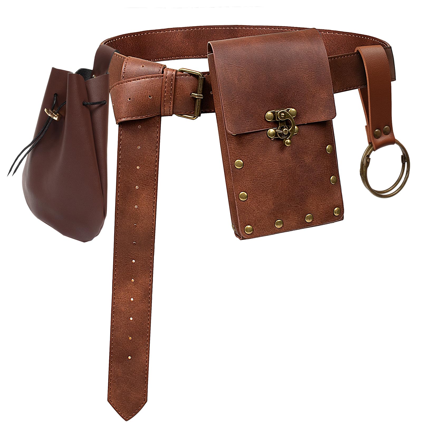 Steampunk Fashion Waist Bag Fanny Pack Belt Pouch Phone Purse Festival Medieval Renaissance Costume Retro Cosplay Accessory (2P-Brown)