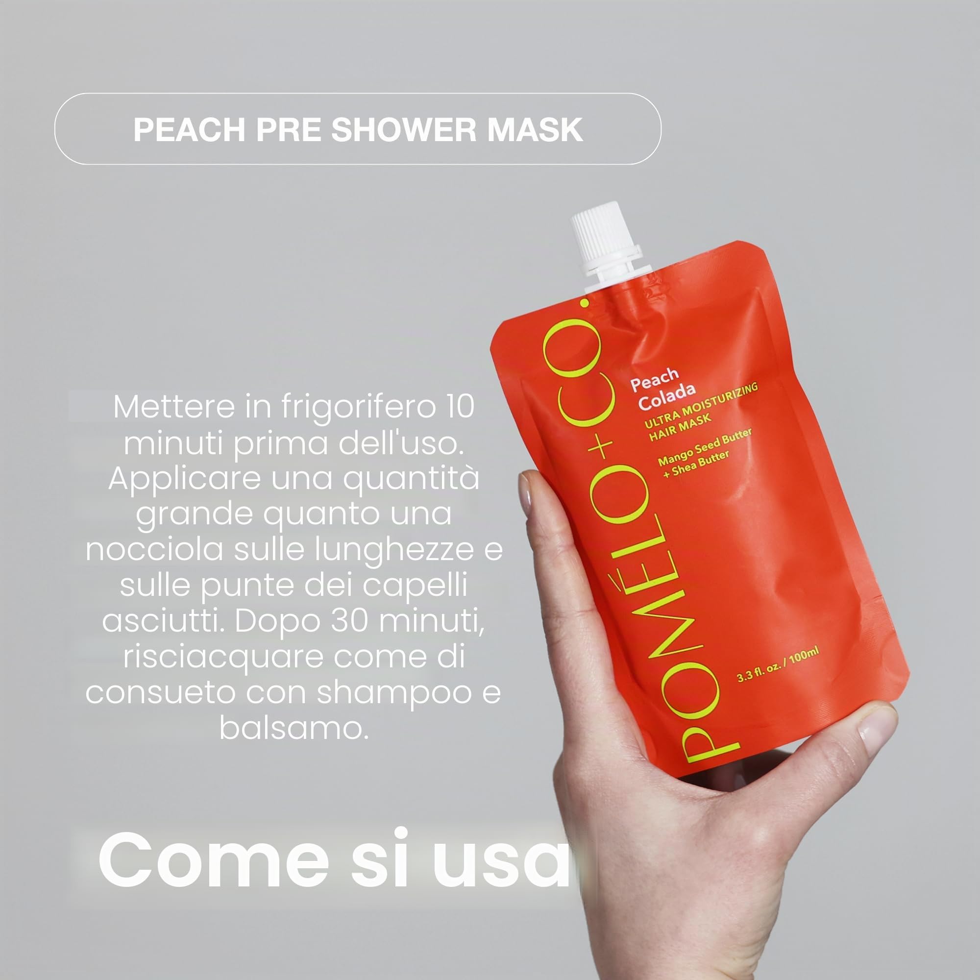 POMÉLO + CO. Peach Trio Maschera Shampoo Balsamo - 100% vegano idratante | per capelli secchi - set con ingredienti ricchi e nutrienti - routine completa in tre passaggi quotidiani