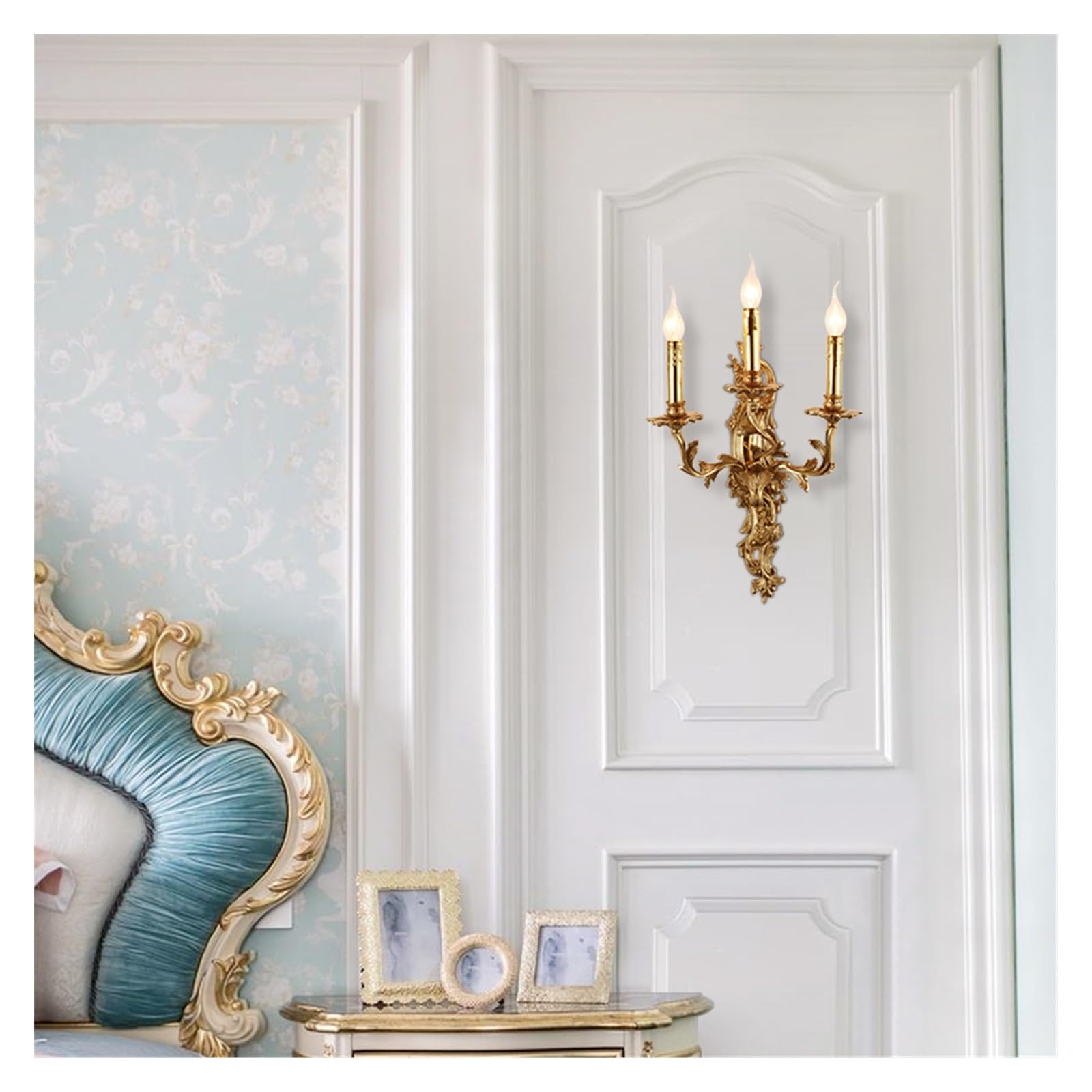 GYJNRGAO Lámparas de pared E14 Luz de pared interior Luz de vela para pasillo Art Deco Latón Dorado Sala de estar Mesita de noche, para decoración del hogar