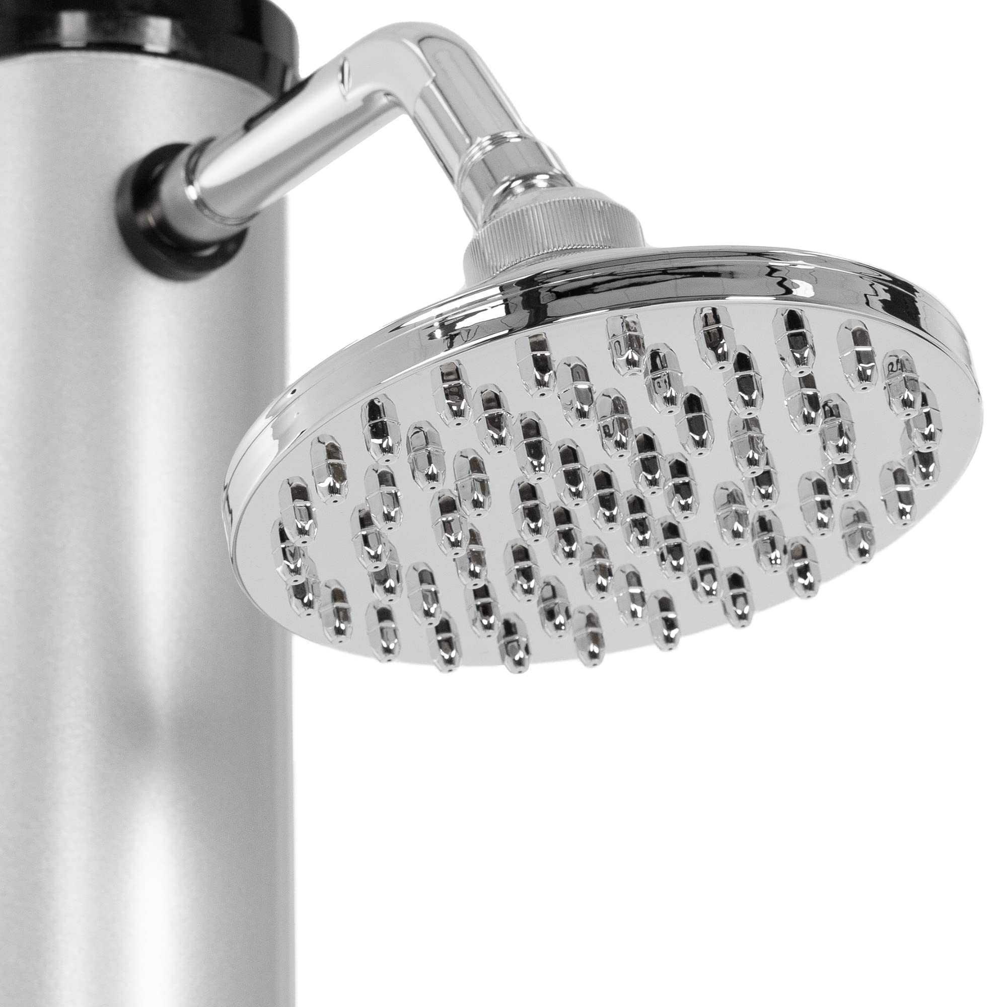 ML-Design Solardusche 35L 217,5cm rund Silber-Schwarz mit Bodenplatte Dunkelgrau, Solar Gartendusche mit Fußdusche/Regenduschkopf warmes Wasser 60°C Außendusche Pooldusche mit Gartenschlauch-Anschluss