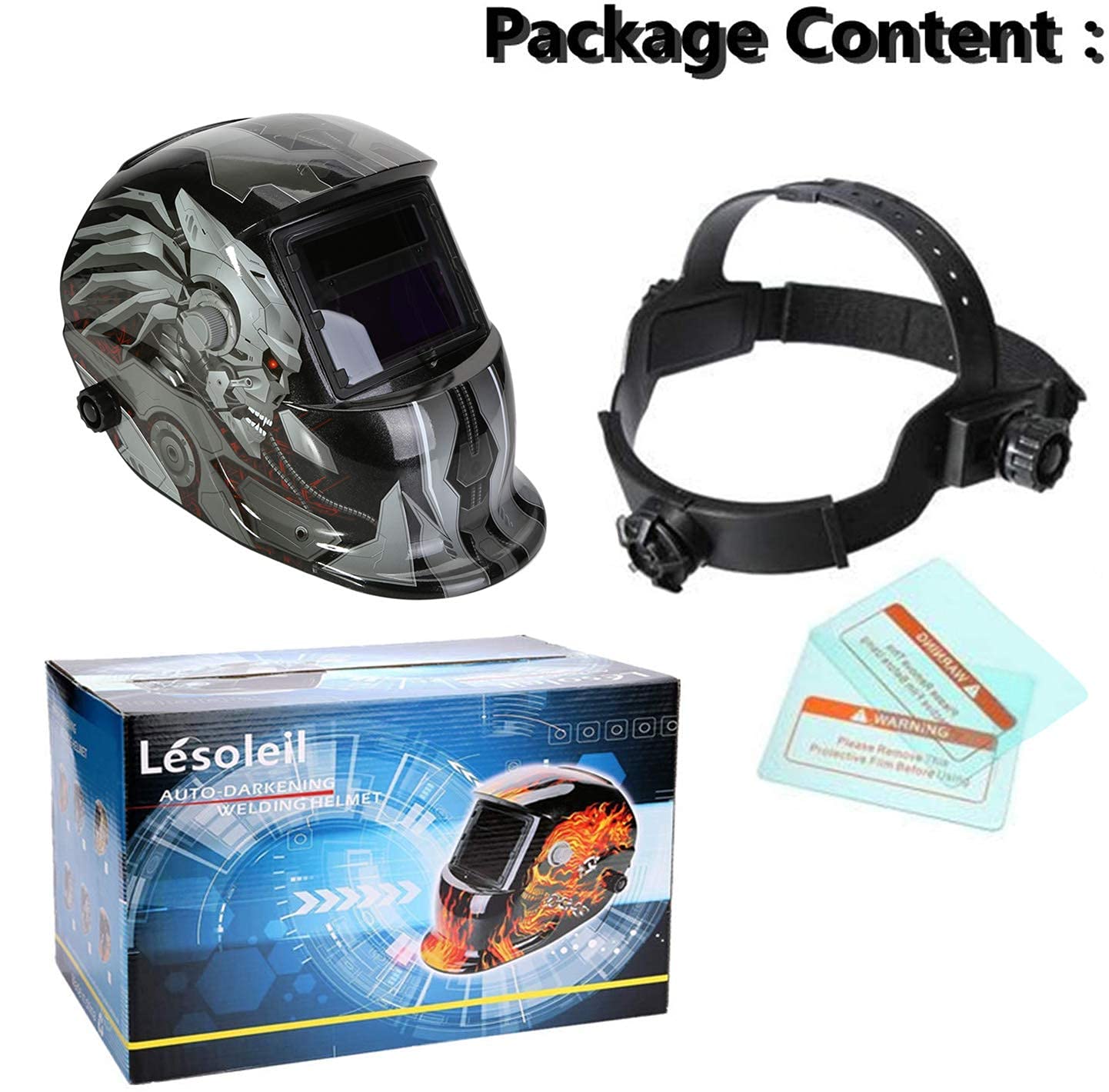 LESOLEIL Schweißhelm Automatik, SchweisshelmeAutomatischer Verdunkelung Schweißschirm mit 2 Ersatzlinse, Breiter Schatten DIN 9-13 für MIG MAG TIG