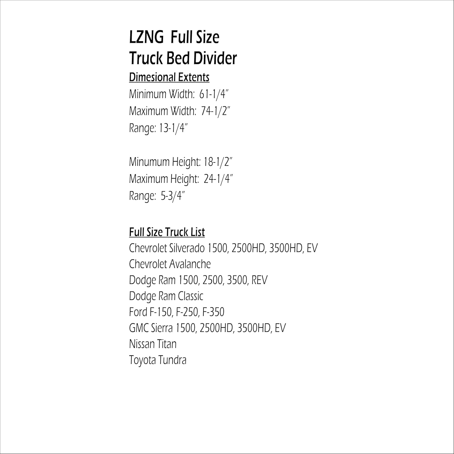 Loading Zone Truck Bed Divider (Full Size)