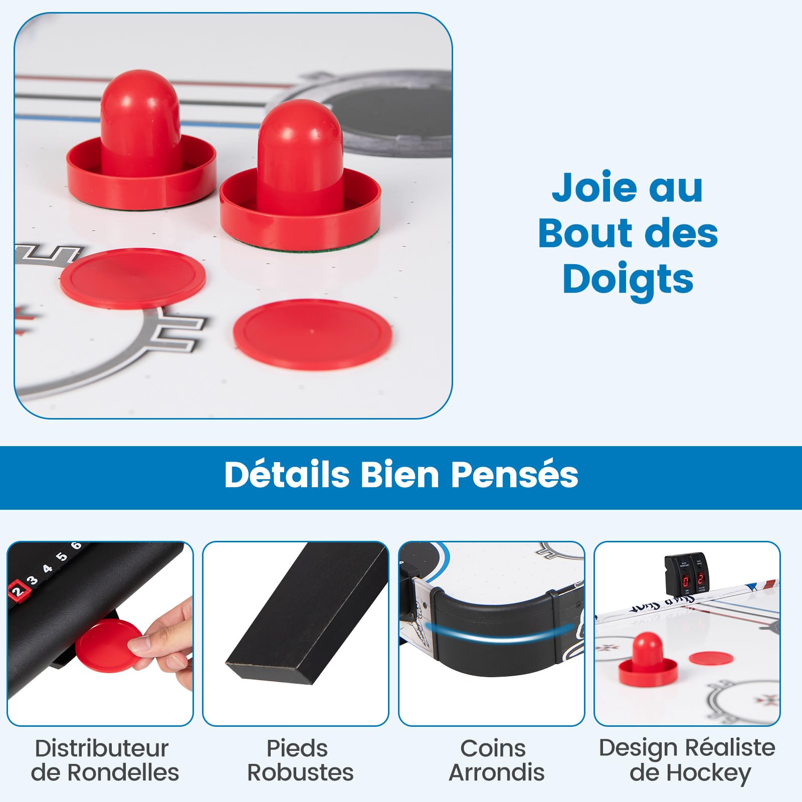DREAMADE Table de Air Hockey 42 Pouces, Table de Jeu avec Air & Compteur de Points Électronique LED & 2 Palets & 2 Poussoirs & 2 Tapis de Feutre, pour Enfants & Adultes, Noir + Blanc