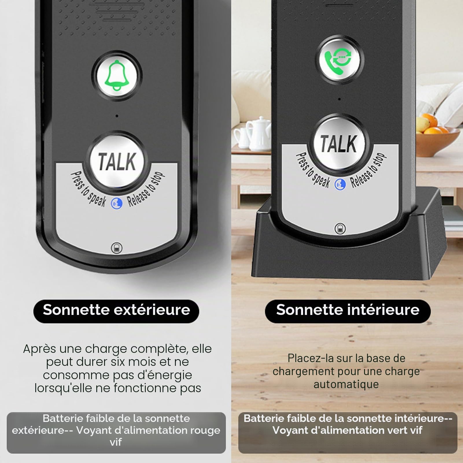 Interphone Vocal étanche Sonnette 1000m Conversation Bidirectionnelle Sonnette sans Fil Appel Extérieur Sonnette Maison Sonnette Interphone Kit