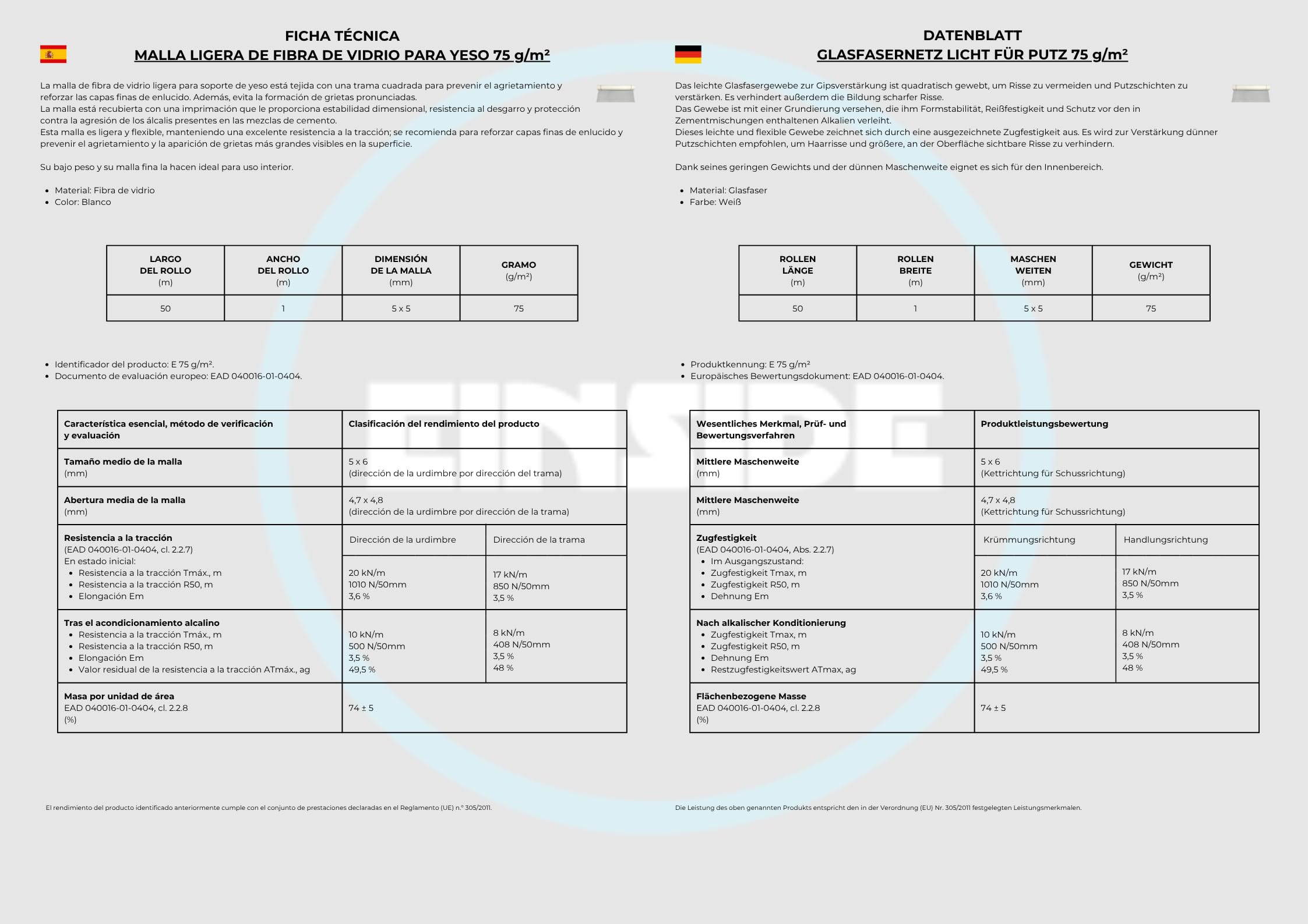 EINSIDE Malla de fibra de vidrio para yeso, Ligera y blanca para reparaciones, Rollo de 50 metros, 75 g/m² | Red para afeitados finos