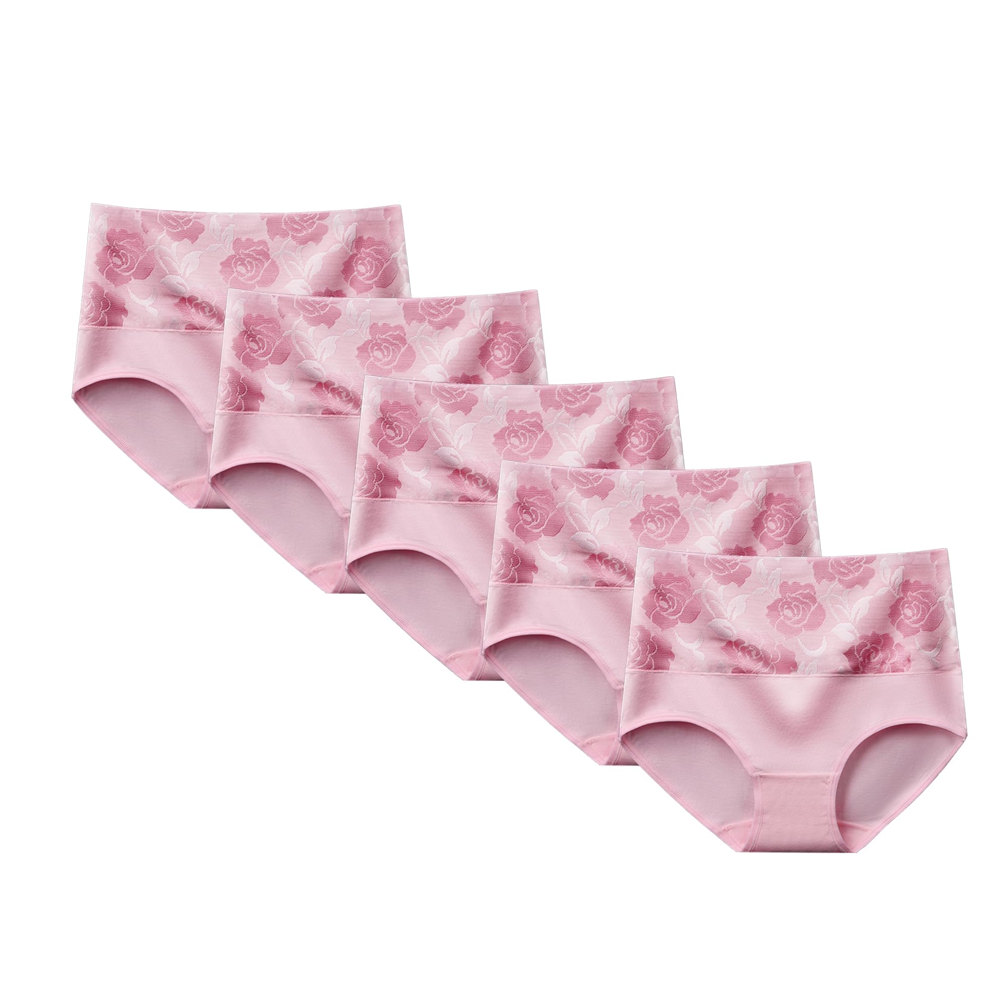 Slip da donna a vita alta multicolore traspirante in cotone con motivi semplici traspiranti mutande taglie forti (rosa, 5 pezzi, XL)