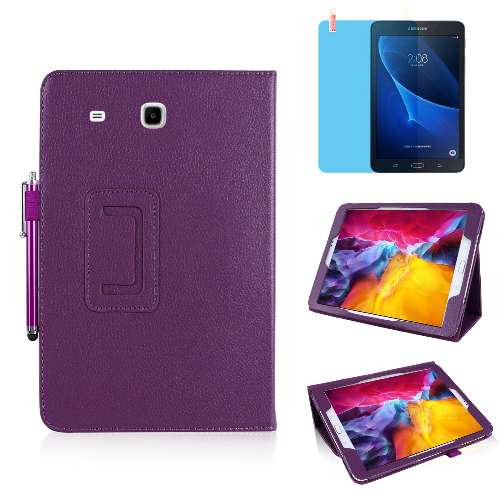 Slim Leather Case for Samsung Galaxy Tab E 8.0 Inch 2016 (SM-T375 T377 T378), Multi-Angle Stand Full-Protective Tablet Cover Book Case with Stylus Pen
