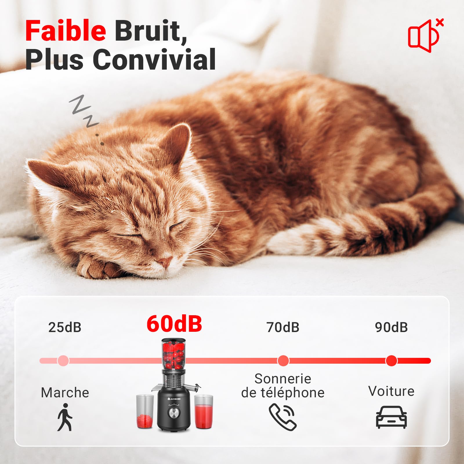 Slow Juicer-AOBOSI Extracteur de jus, 250 W, pour légumes et fruits, avec compartiment de remplissage de 103 mm et 2 filtres sans métal, presse-agrumes, électrique, avec 2 brevets, noir