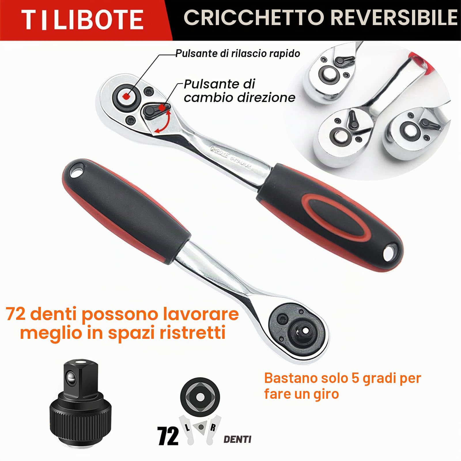 TILIBOTE - Set di chiavi a bussola, 53 pezzi, set di chiavi a cricchetto da 1/4 di pollice e barra di estensione per barra cardanica, set per riparazioni automobilistiche e uso domestico