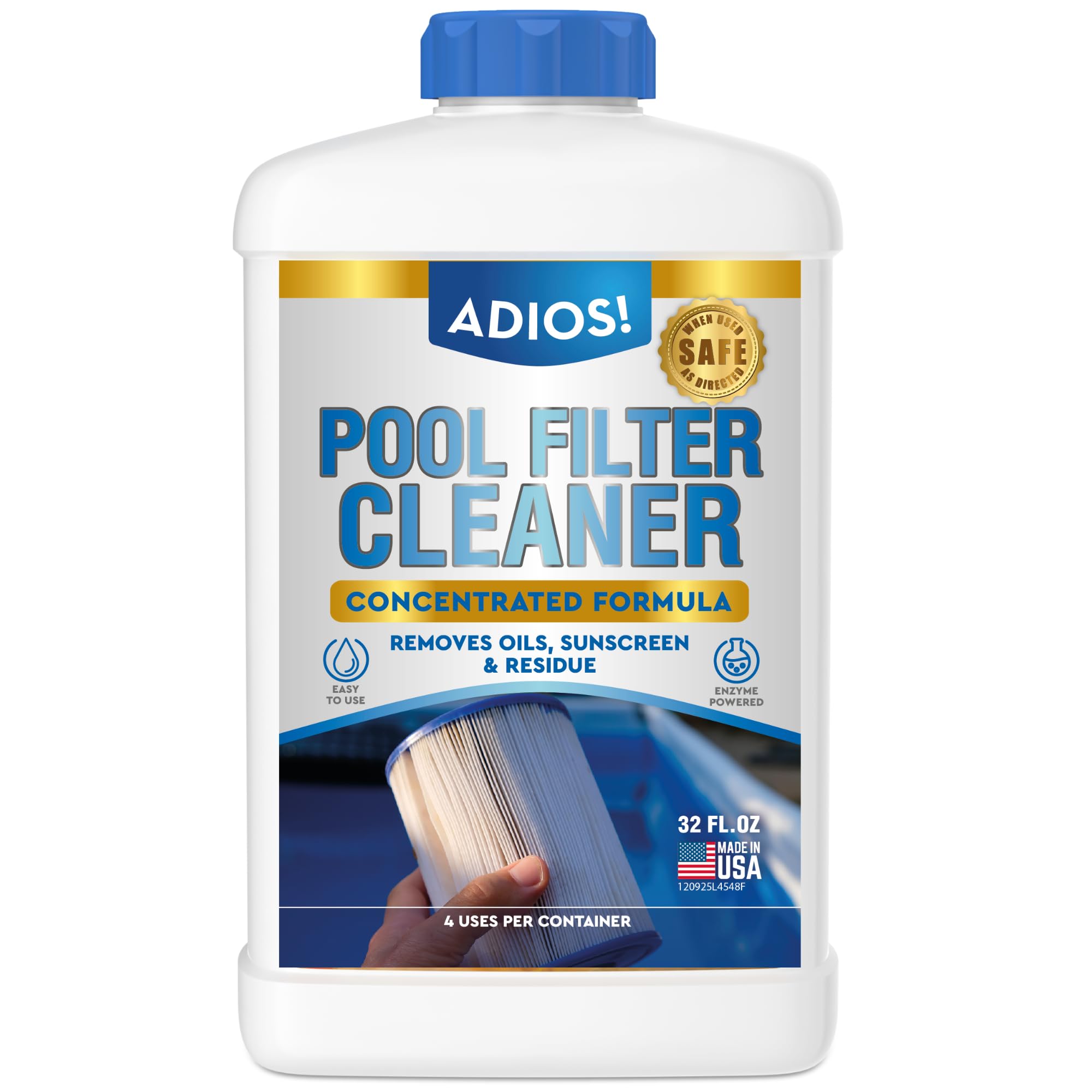 Pool Filter Cleaner for Cartridge DE and Sand, 4X Enzyme Soak - 32oz