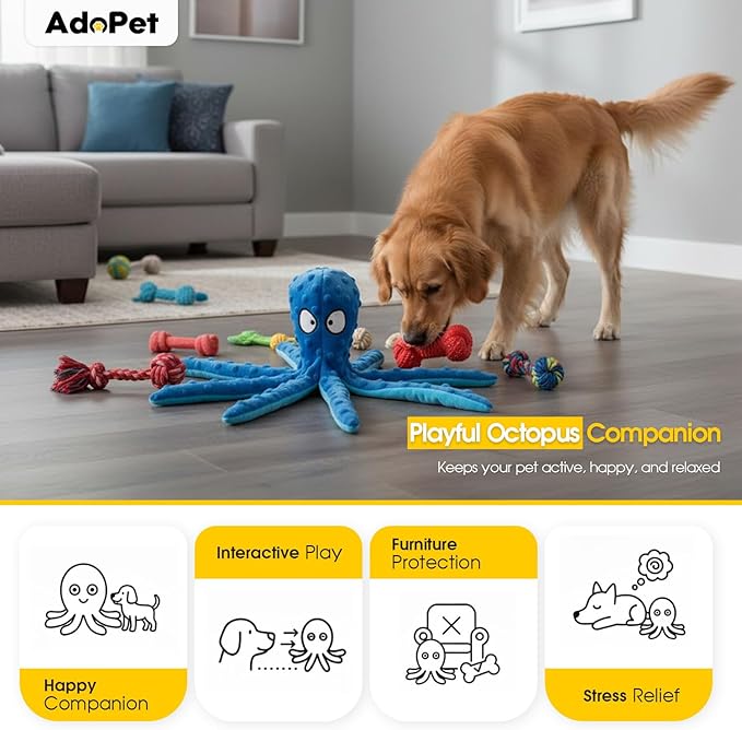 Juguete para Perro Pulpo Squeaky – 2 Unidades (Azul y Rosa) miniatura 6