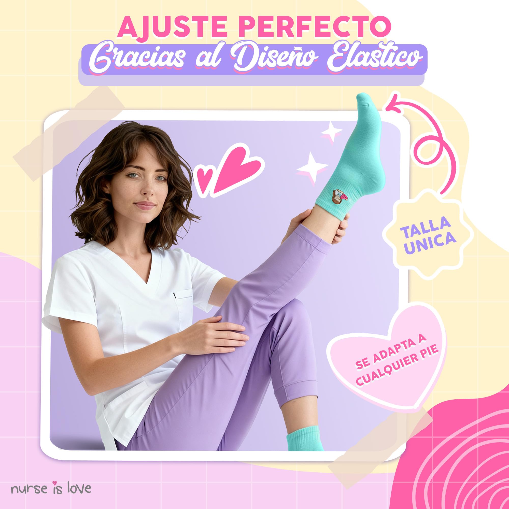 Nurse is Love Set de 3 pcs. Calcetines Mujer Divertidos para Enfermeras de Ideal para TCAE, Medicos, Vet | Ajusta Con Zuecos Sanitarios Mujer | Regalos Originales | Accesorios Enfermeria - NEUTRAL