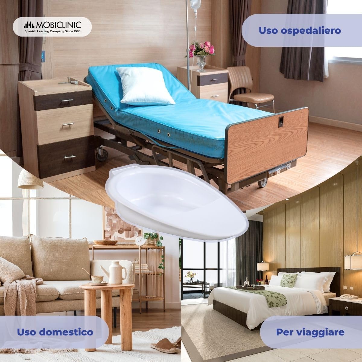Mobiclinic®, Padella Sanitaria, Igiene Intima, Emorroidi, Post-parto, Anziani, 41x28x10 cm, Capacità 2500 ml, Antiscivolo, Bianco, Seren
