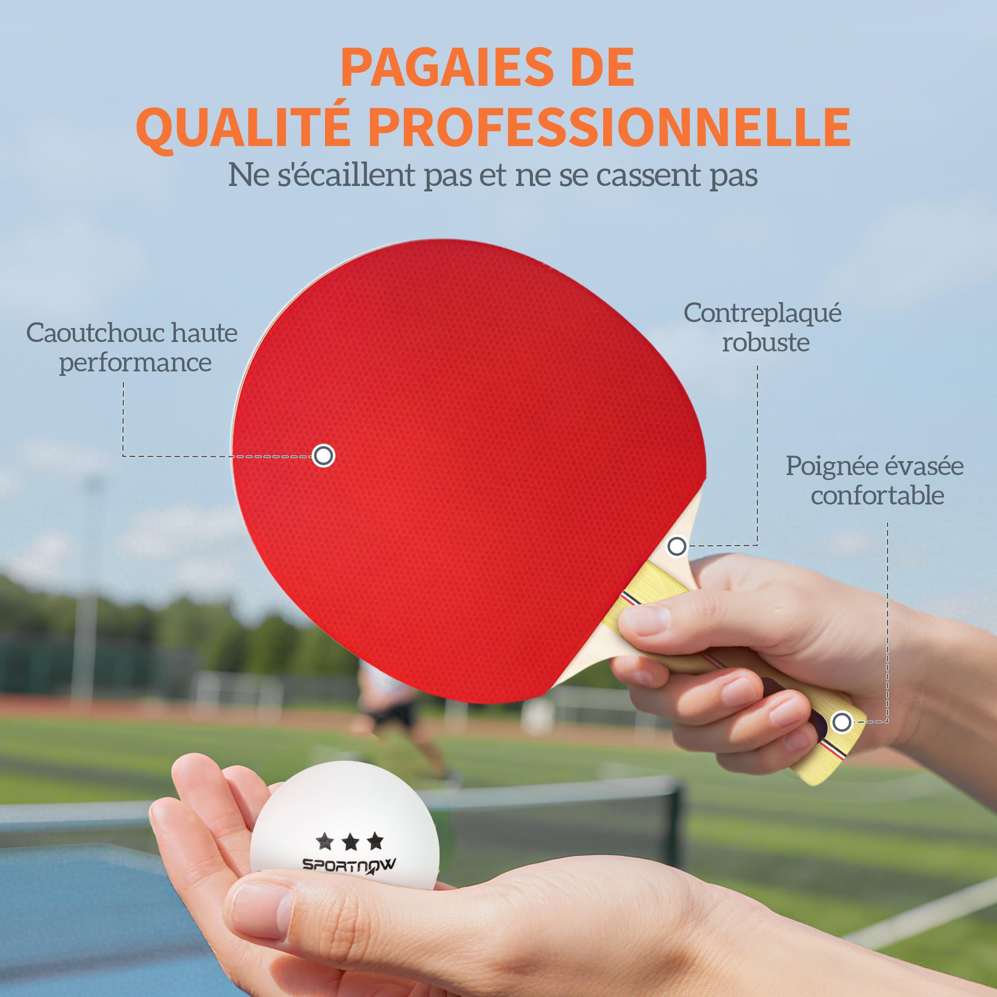 SPORTNOW Lot de Raquettes de ping-Pong, Tennis de Table 4 Raquettes + 8 balles + 1 Sac, pour Amateurs, débutants, Experts