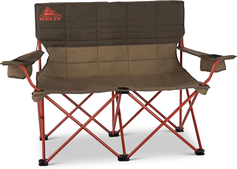 Kelty Loveseat Silla de camping plegable para 2 personas (altura normal/bungee) | Asiento cómodo para 2 adultos, portavasos aislados, perfecto para juegos de fútbol, ​​patios traseros, conciertos, almacenamiento de bolsas enrollables