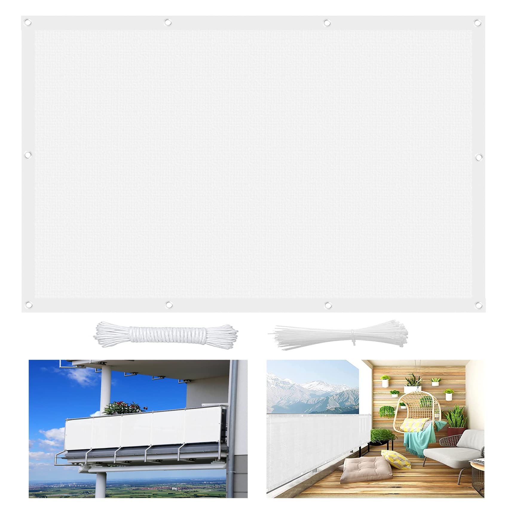 Tenda da Sole per Esterno 1.5 x 5 m 95% Resistente ai Raggi UV, Traspirante Tenda da Sole Privacy Corde da 1×5 m per Esterno Giardino terrazza, Bianco