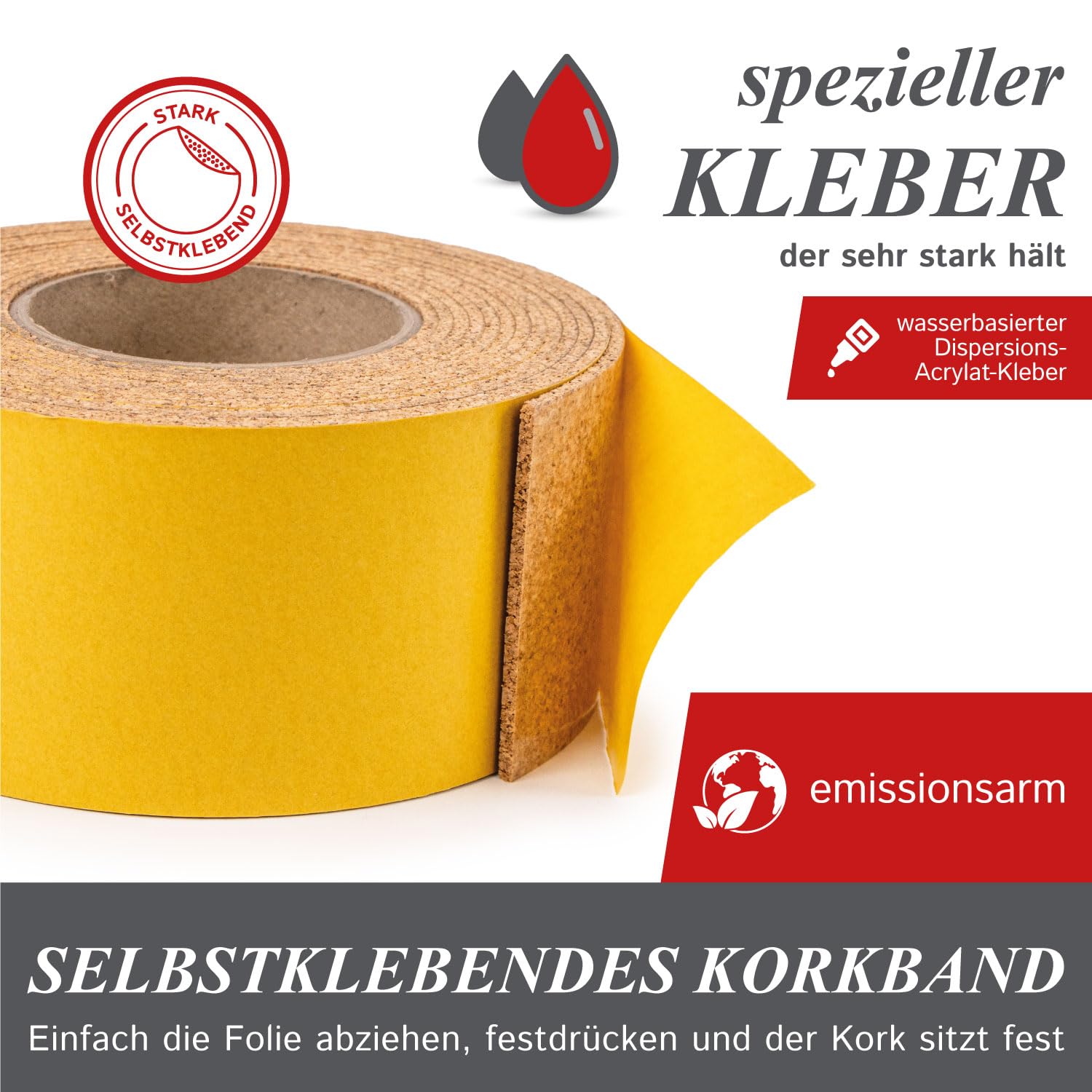 Cleverbrand Sughero, Foglio du Sughero, Pannello Sughero, Lunghezza 5 m, Larghezza 7,5 cm, Spessore 3 mm, Nastro di Sughero Adesivo, Strisce di Sughero autoadesive – Made in Germany
