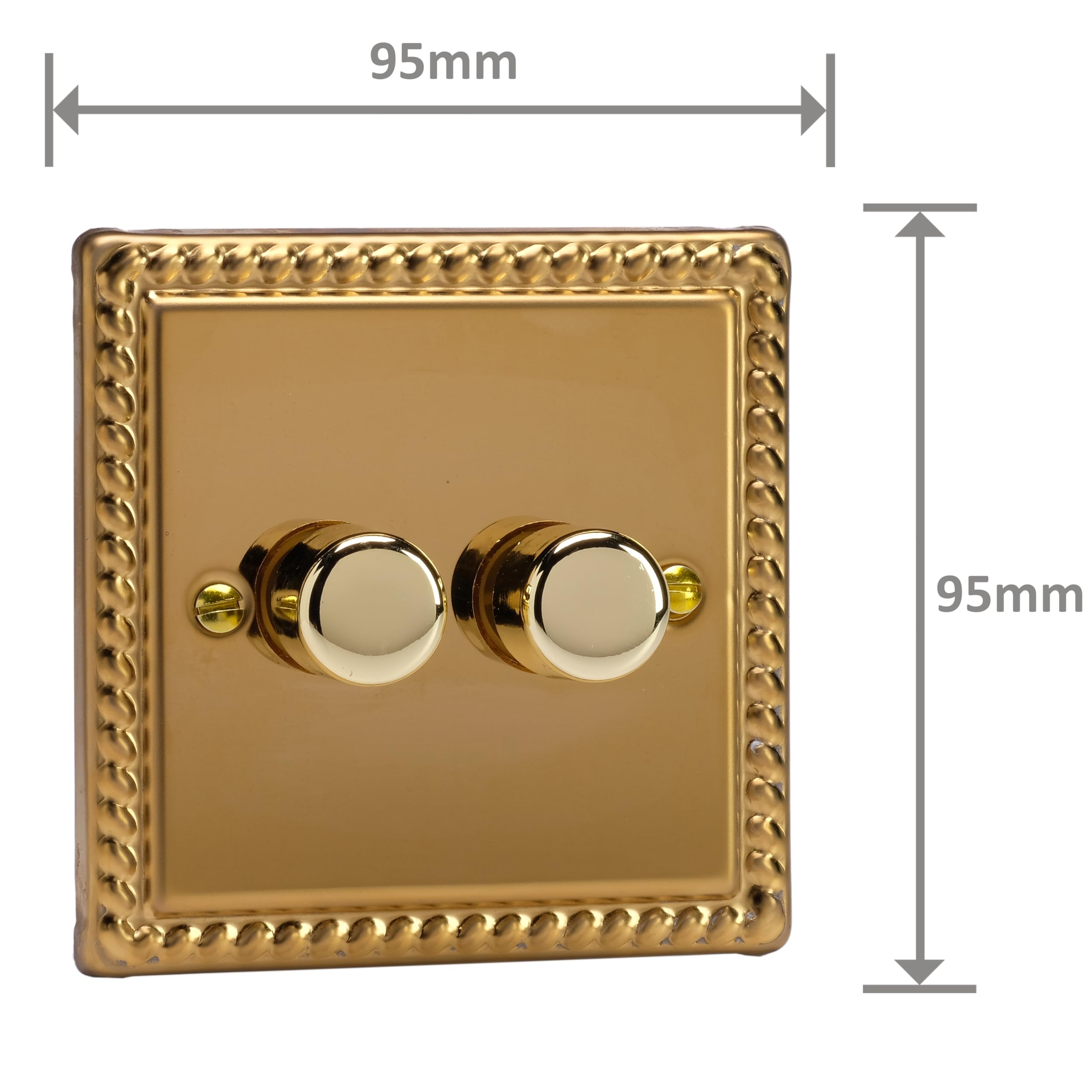 Varilight Double V-Dim Rotary 2-Way Dimmer 2 x 40-250W - Classic Georgian Brass With Polished Brass Knob, HG4 - Image 3