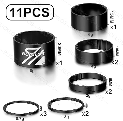 Miniatura 2 de BUCKLOS 11 unidades de auriculares espaciadores para bicicleta de 1-18 vástago de horquilla de aluminio de fibra de carbono  20 15 10 5 3 0.079 in