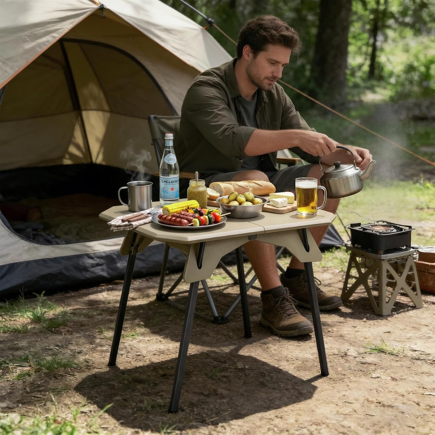 ele ELEOPTION Portable Folding Camping Table Aluminum Legs Fold up Lightweight Outdoor Ultralight Small Foldable Camping Table with Carrying Bag for Beach Picnic Grilling Hiking Fishing Green