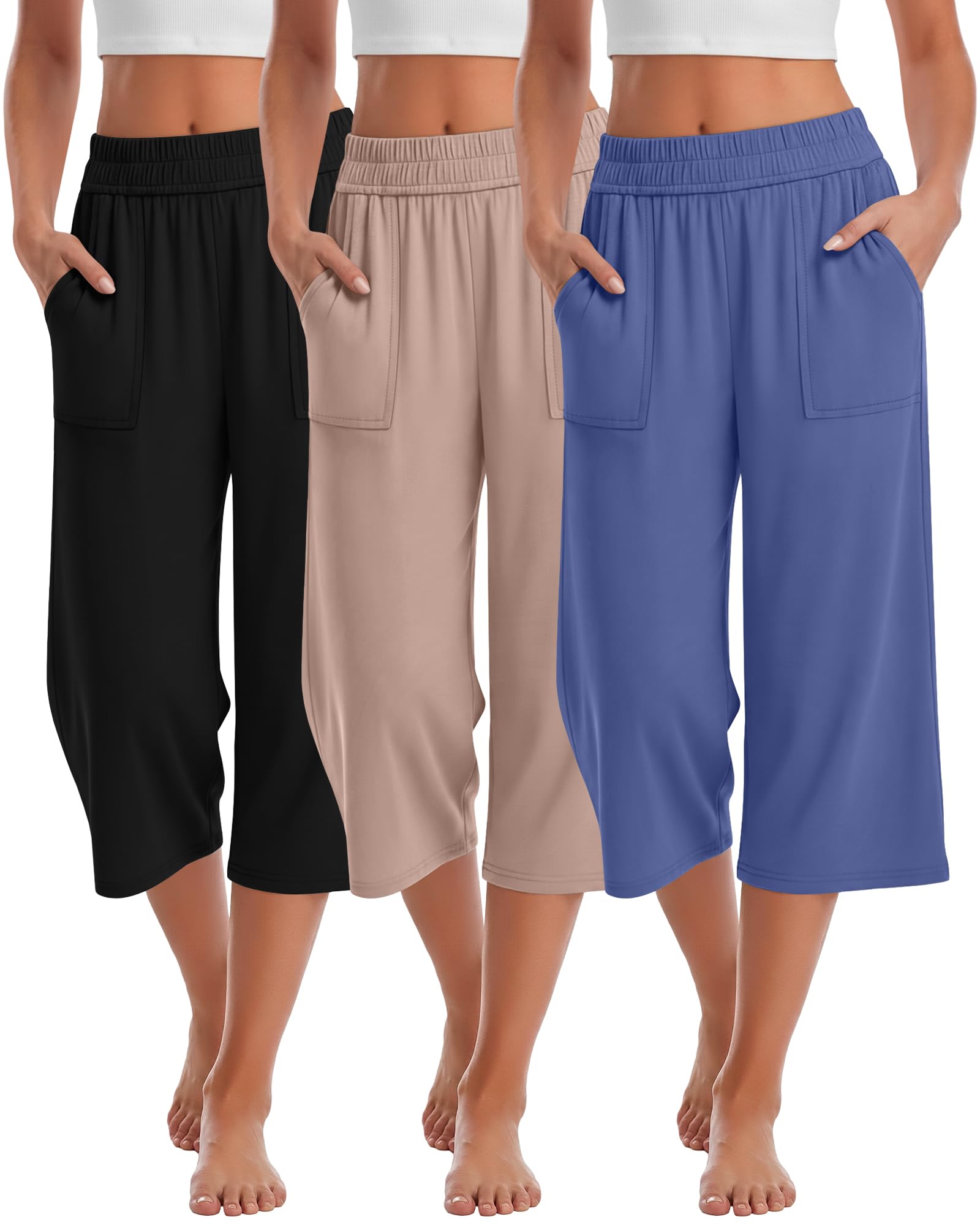 Photo 1 of Neer 3 Pack Women's Cotton Capris, 3-Color Set, XX-Large