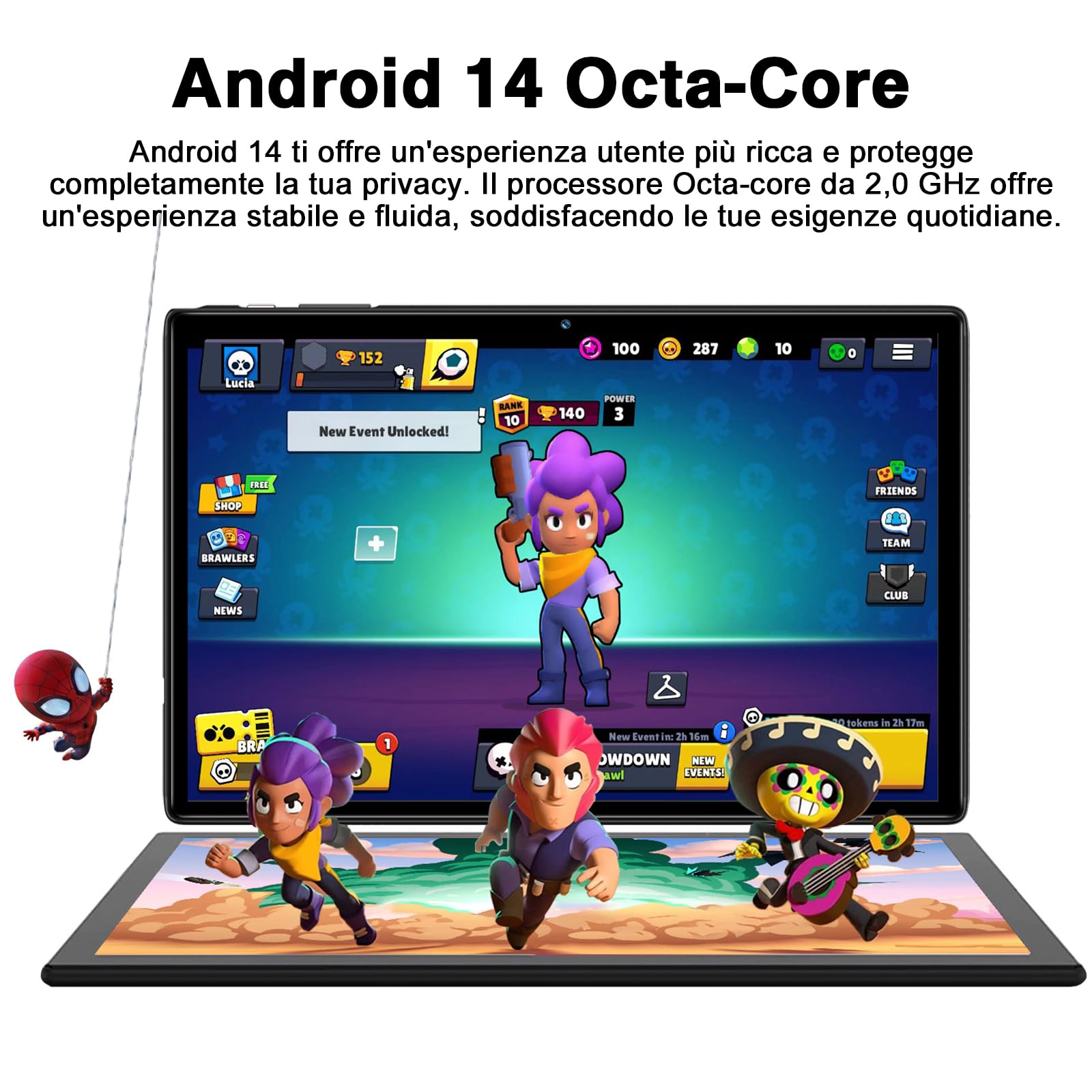 Tablets Android 14 10 Pollici 22GB RAM+128GB ROM(1TB TF), Octa-Core 2.0Ghz, 5G+2.4G WiFi, Bluetooth 5.0, GPS, 8MP + 5MP,Widevine L1, Tipo C, Cast, Tablet PC con Custodia, Tablet con tastiera, Nero