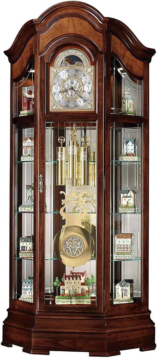 Howard Miller Majestic II Floor Clock Wood Curio Cabinet Triple Chimes Pendulum Volume Control Storage Cabinets Led Illuminated