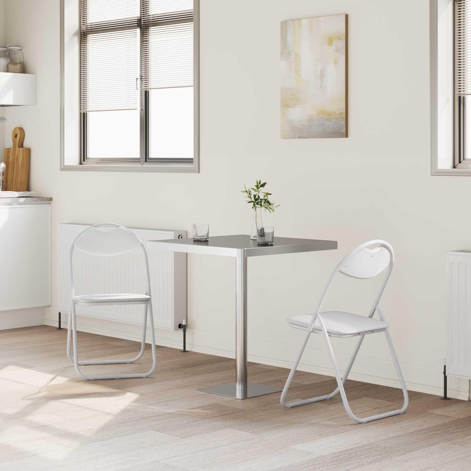 Lot de 2 chaises pliantes en cuir synthétique blanc 48 x 43,5 x 81 cm
