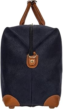 Brics LIFE Cargo Duffel Bag, Luxury Travel Weekender with Water-Resistant Faux Suede and Leather Details 22 Inch, Blue
