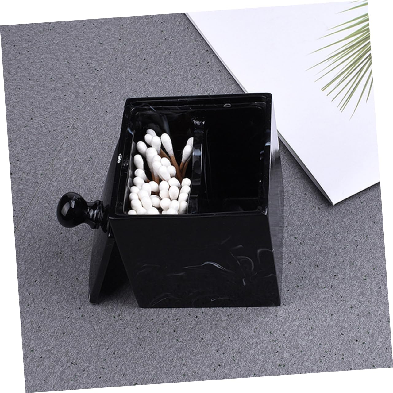 2pcs Modern Resin Marble Grain Cotton Swab Storage Box Makeup Cotton Pad Holder Pad Organizer