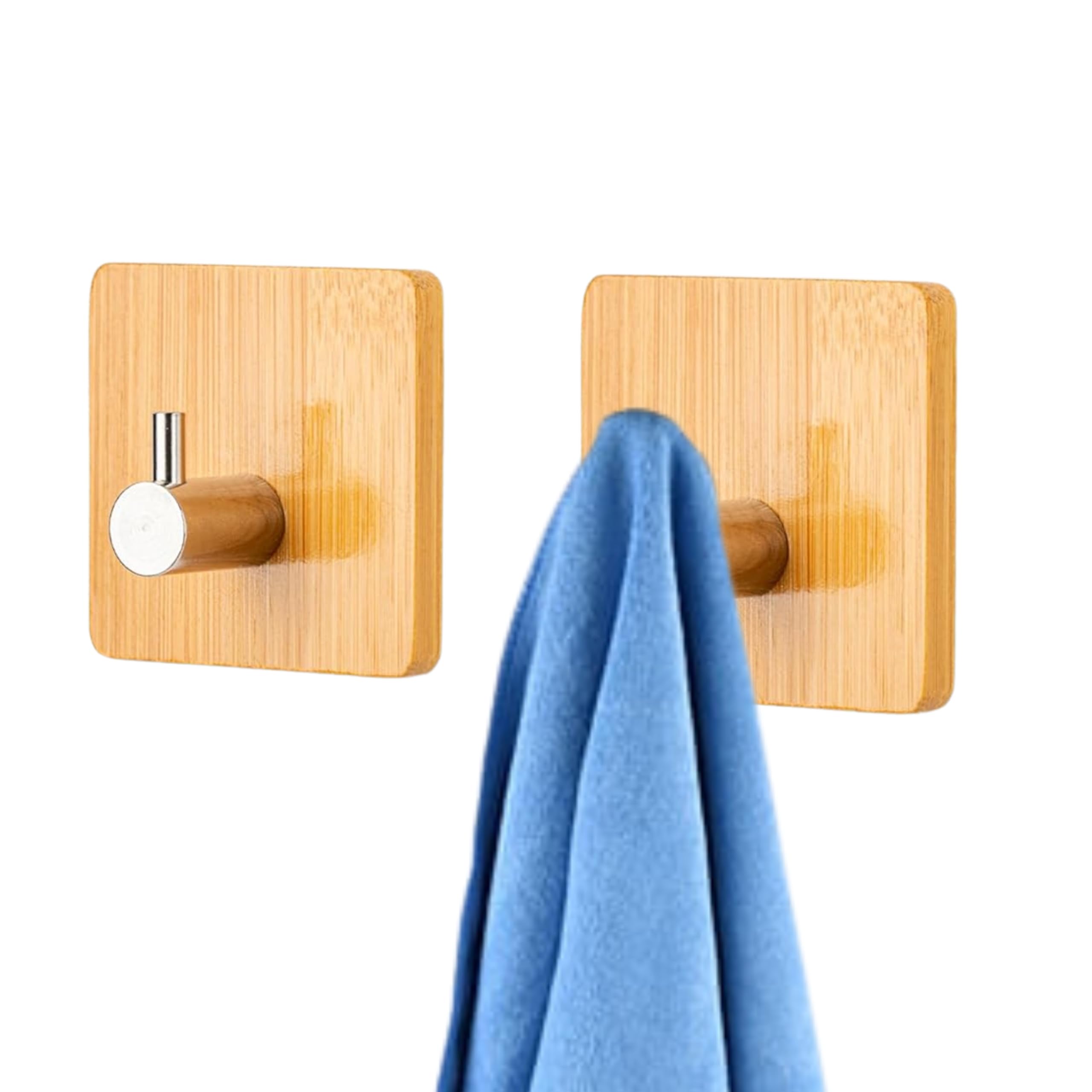 JIALTO 2 pcs Wooden Bathroom and Kitchen Adhesive Hooks for Wall Heavy Duty Home Decor Items, Bathroom Accessories and Kitchen Accessories Items - Self Adhesive Wall Hook (Square Silver Wooden)