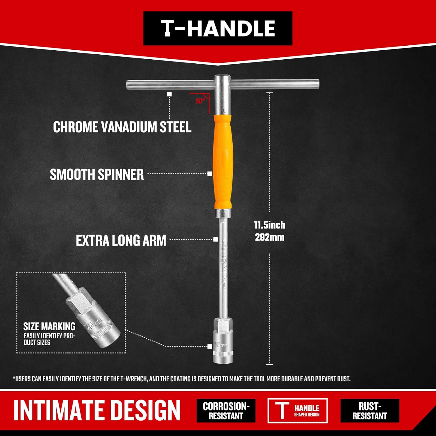 zhax 10-Piece Spinner T-Handle Speed Wrench Set, Metric (7-14mm, 17mm, 19mm) Handle Wrenches with CR-V Steel, 6-Point Socket Handles for Motorcycle Car Bicycle Repairing