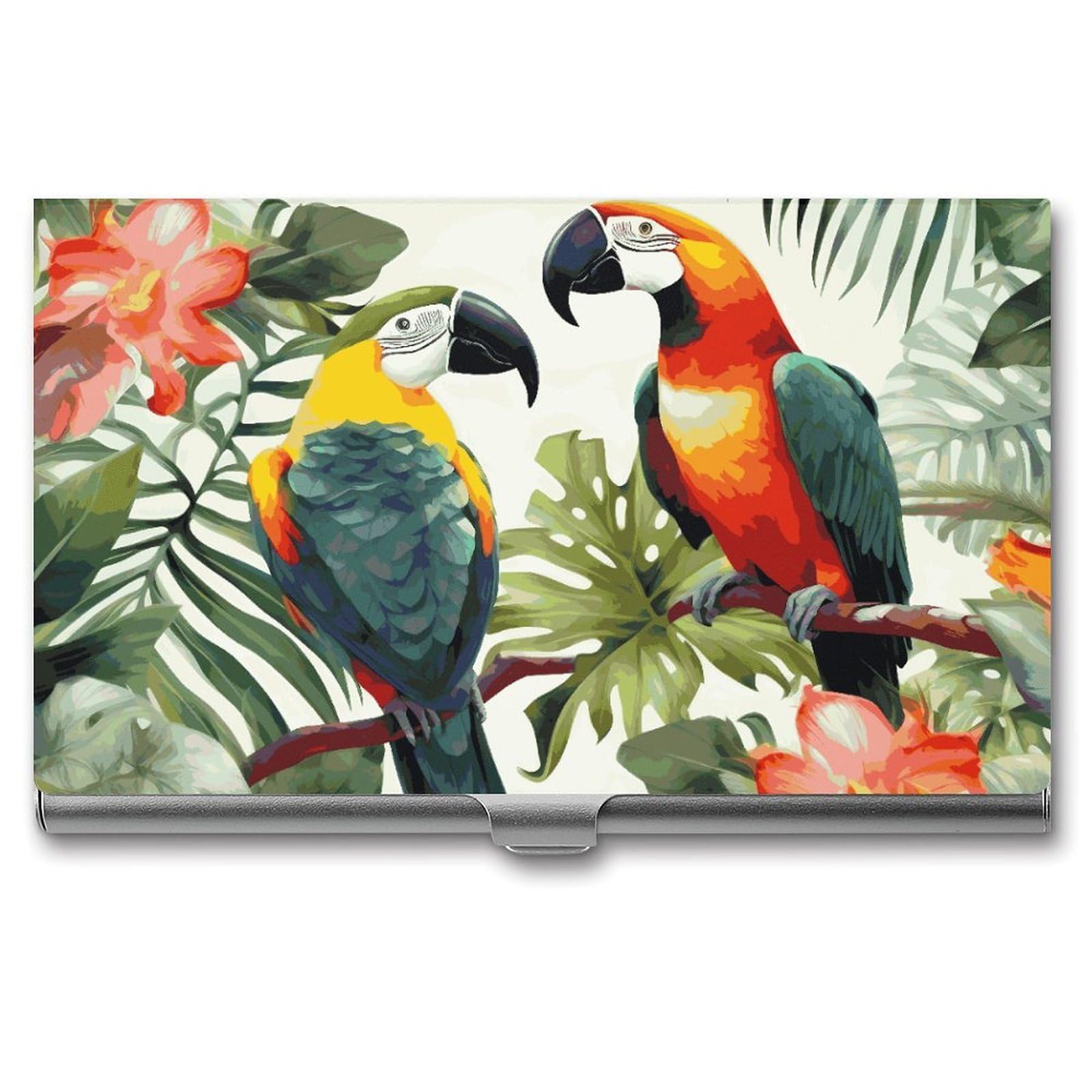 JTREHY Toucans Parrot Palm Tree Leaves Business Card Case Convenient to Carry Business Card Dispenser Durable Not Prone to Wear And Tear Business Card Holder for Men & Women