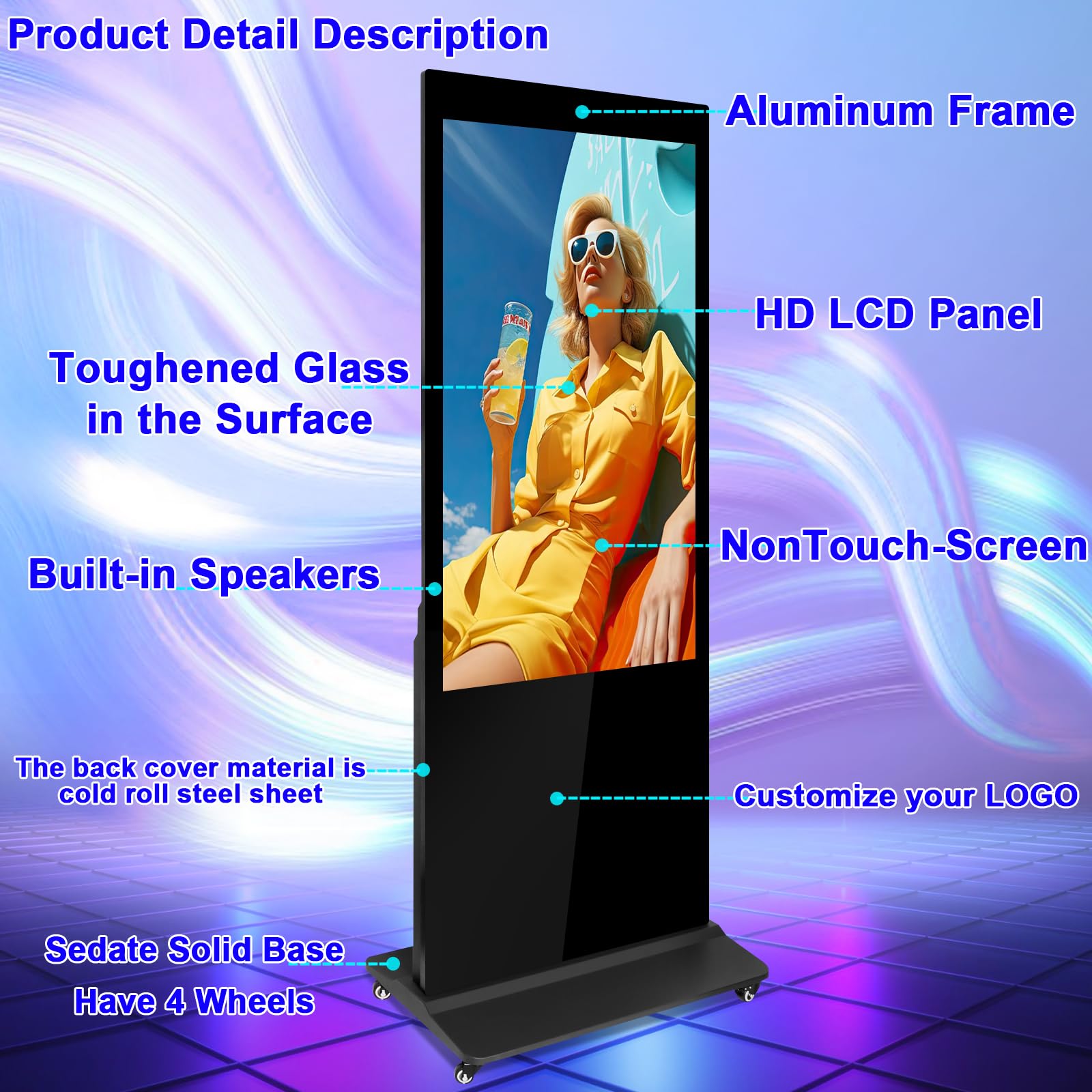 ZLPOWER 43" Digital Signage Display Kiosk Non Touchscreen Digital Kiosks Interactive Floor Standing Full HD IPS LCD Screen Commercial Totem with Android 11 System Interactive Advertising Media Player