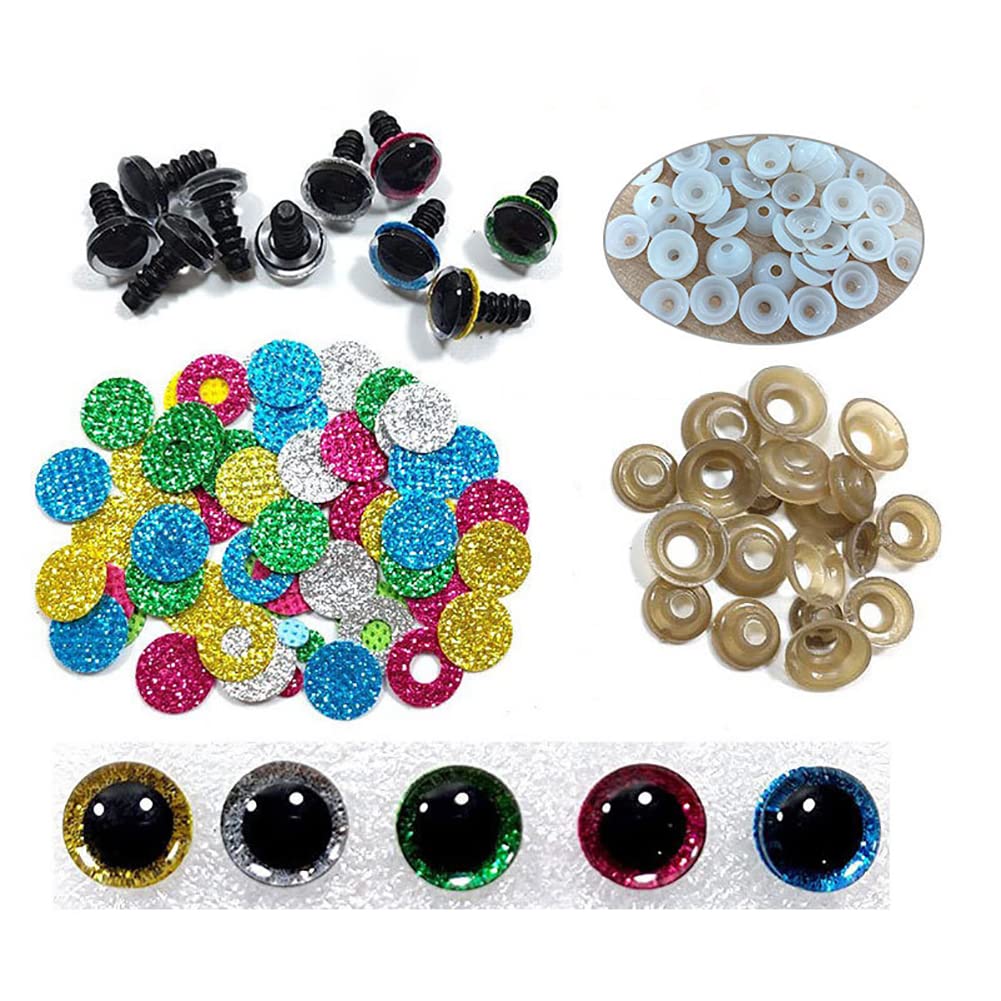 50 PCS Glitter Safety Plastic Eyes Stuffed Animal Eyes Crochet Craft Eyes for Doll Making 12mm