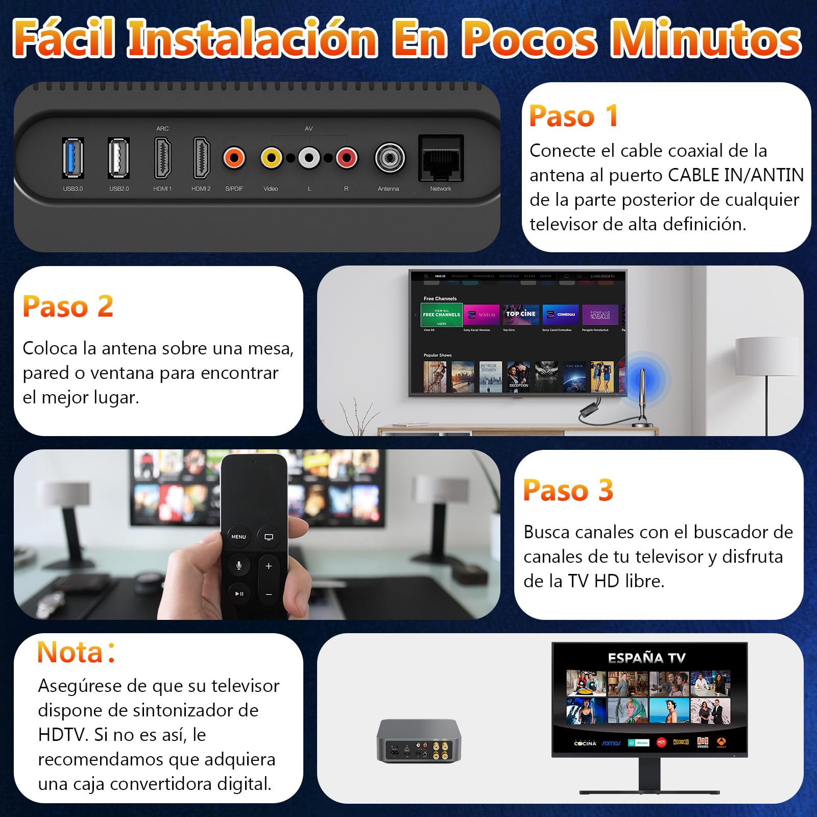 Antenna TV interna 2025, potente antenna TV portatile con amplificatore e base magnetica, 250 KM+ ricezione a lunga distanza, compatibile con 4K 1080P DTMB DVB-T2 DVB-T DVB-T - All TVs